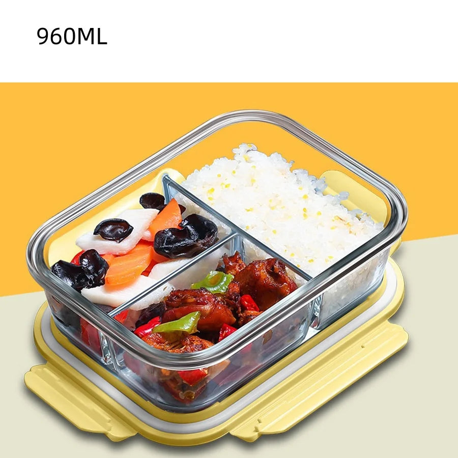 Lunch Box Glass Food Storage Containers with Lids Meal Prep Containers Glass Fresh-Keeping Box Airtight Lunch Boxes Bento Boxes