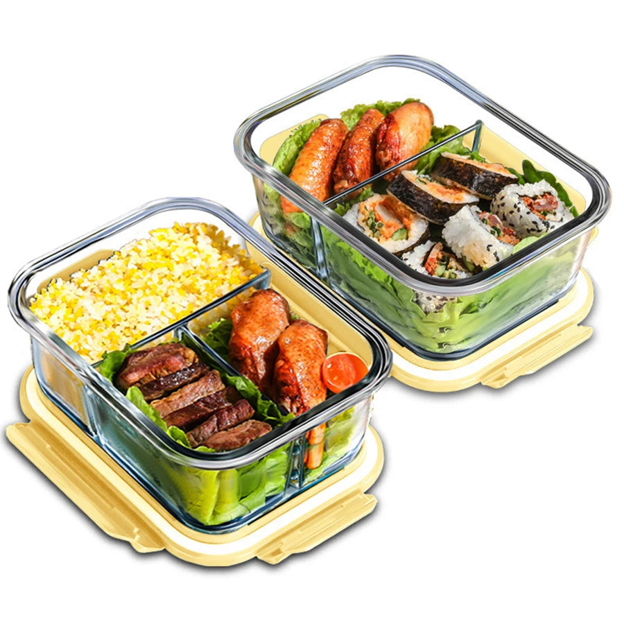 Lunch Box Glass Food Storage Containers with Lids Meal Prep Containers Glass Fresh-Keeping Box Airtight Lunch Boxes Bento Boxes