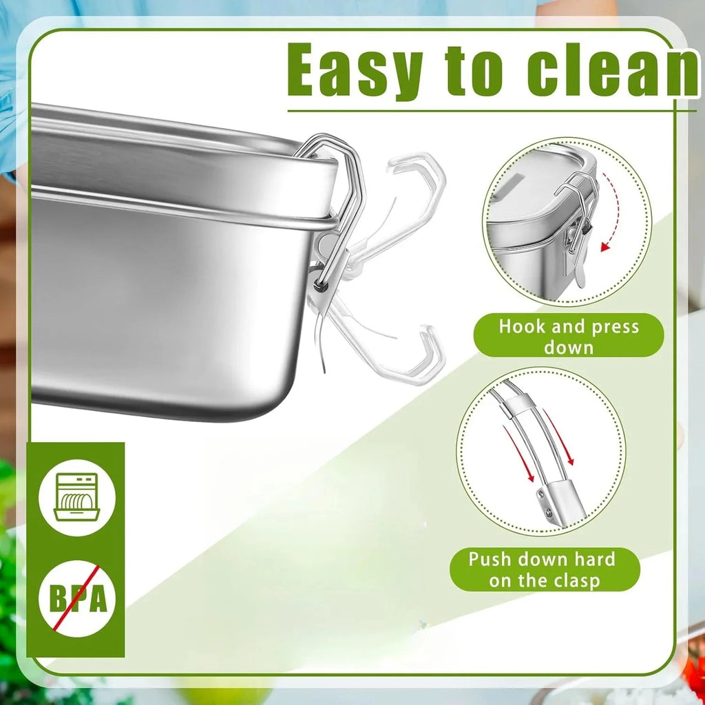 Stainless Steel Lunch Box for Kids And Adults, Portable Leak-Proof Bento Box, Travel Food Meal Prep Container Dishwasher Safe