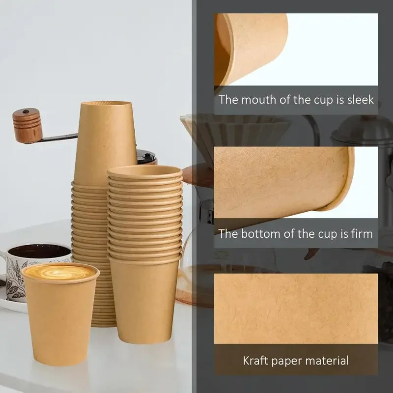 8 oz Kraft Paper Cups Disposable Paper Coffee Cups Hot/Cold Drinking Cup for Water Coffee Juice Unbleached Cups for Party Picnic