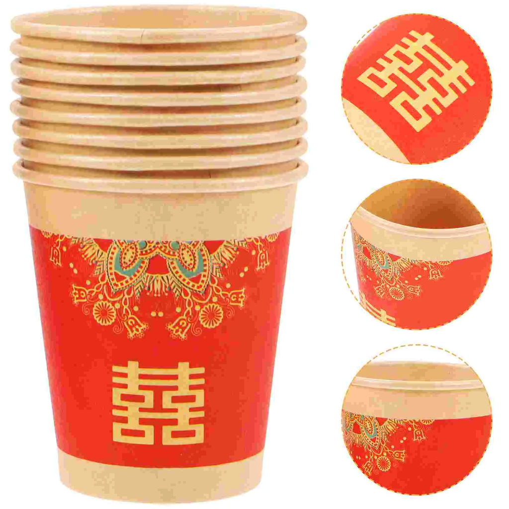 50pcs Red Xi Paper Cups Wedding Disposable Cups Banquet Serving Cups Party Cups Food Grade Beverage Cups Kitchen Dining Bar