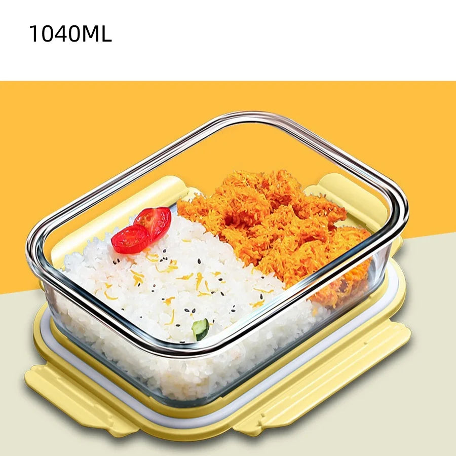 Lunch Box Glass Food Storage Containers with Lids Meal Prep Containers Glass Fresh-Keeping Box Airtight Lunch Boxes Bento Boxes
