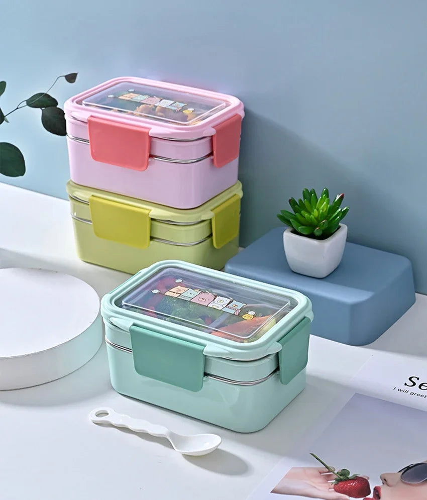 Cartoon Lunch Box  Stainless Steel Double Layer Food Container Portable for Kids Kids Picnic School Bento Box