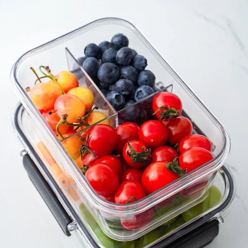 Food storage container, transparent compartment lunch box, large capacity fresh-keeping box, fruit salad snack sealed box.