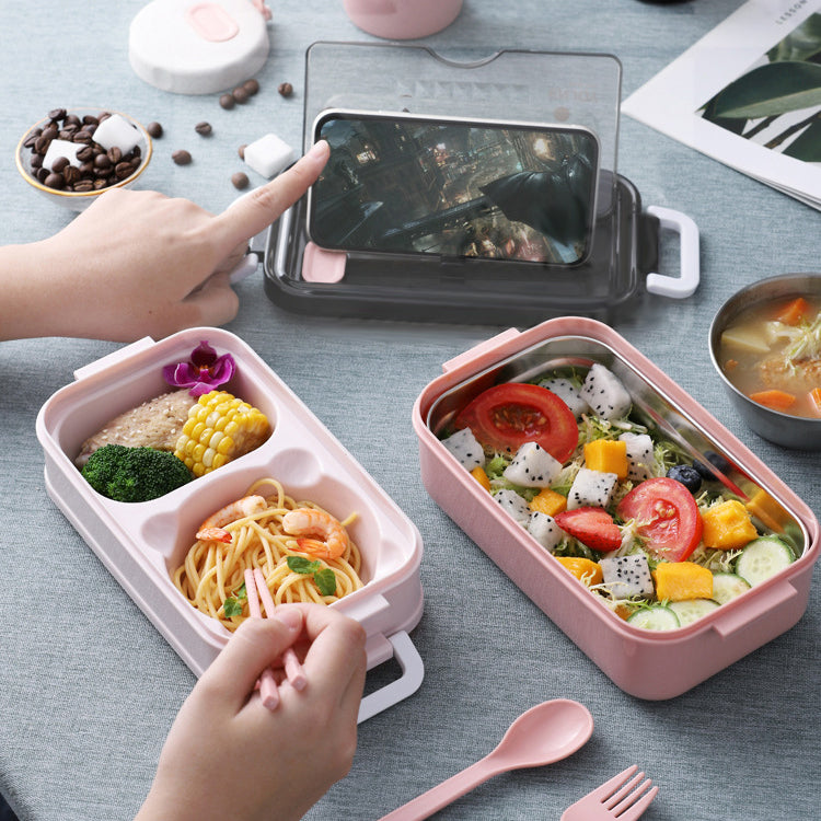 Stainless Steel Lunch Box Bento Double Layer Box Student Office Worker Food Container Microwae Heating Lunch Food Storage Box