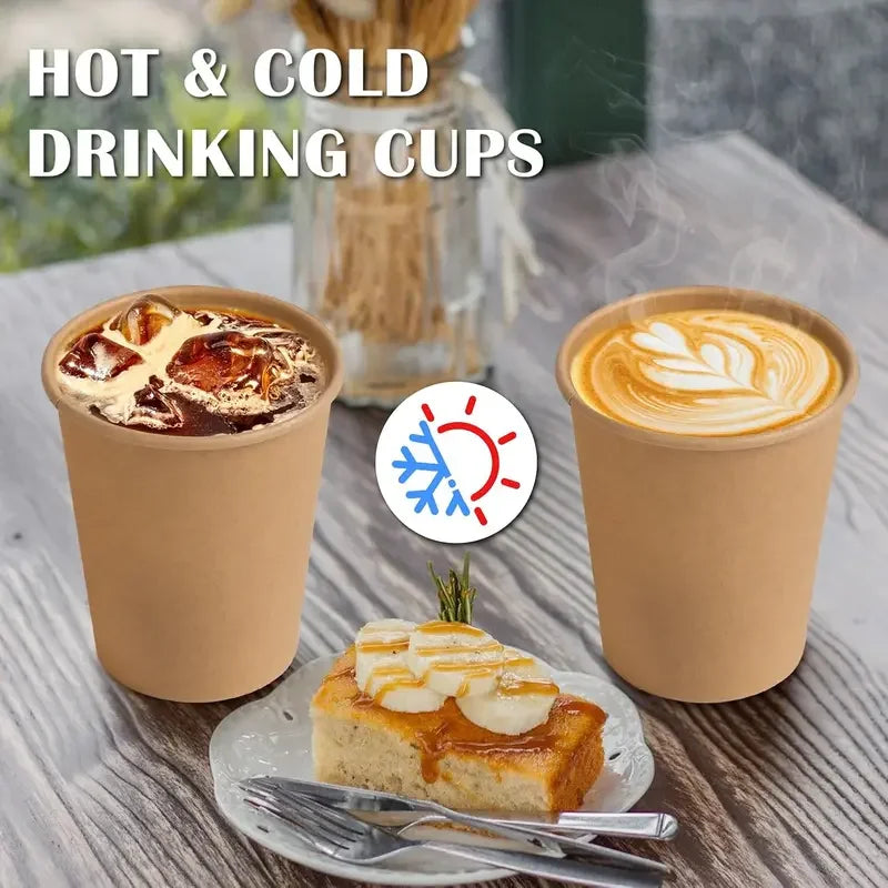 8 oz Kraft Paper Cups Disposable Paper Coffee Cups Hot/Cold Drinking Cup for Water Coffee Juice Unbleached Cups for Party Picnic