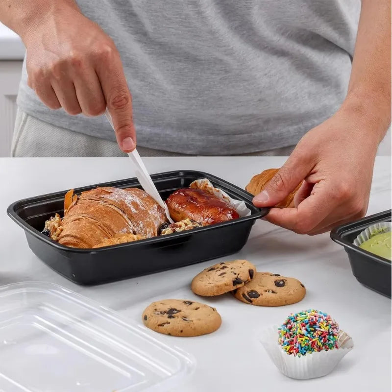 10/20PCS Black Food Box Fruit Salad Food Box Kitchen Meal Prep Takeout Bento Fridge Storage Leakproof Food Containers