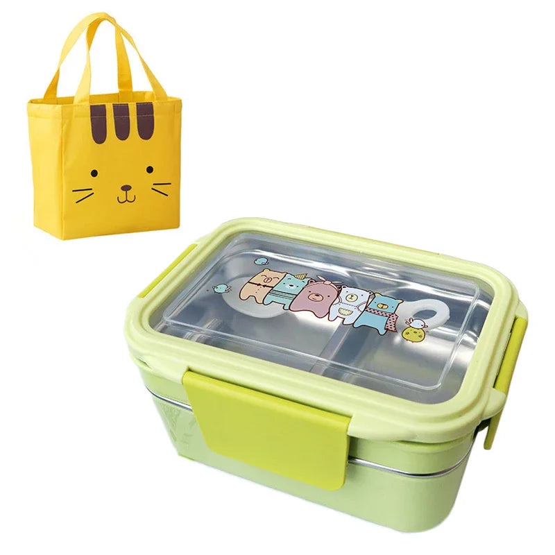 Cartoon Lunch Box  Stainless Steel Double Layer Food Container Portable for Kids Kids Picnic School Bento Box