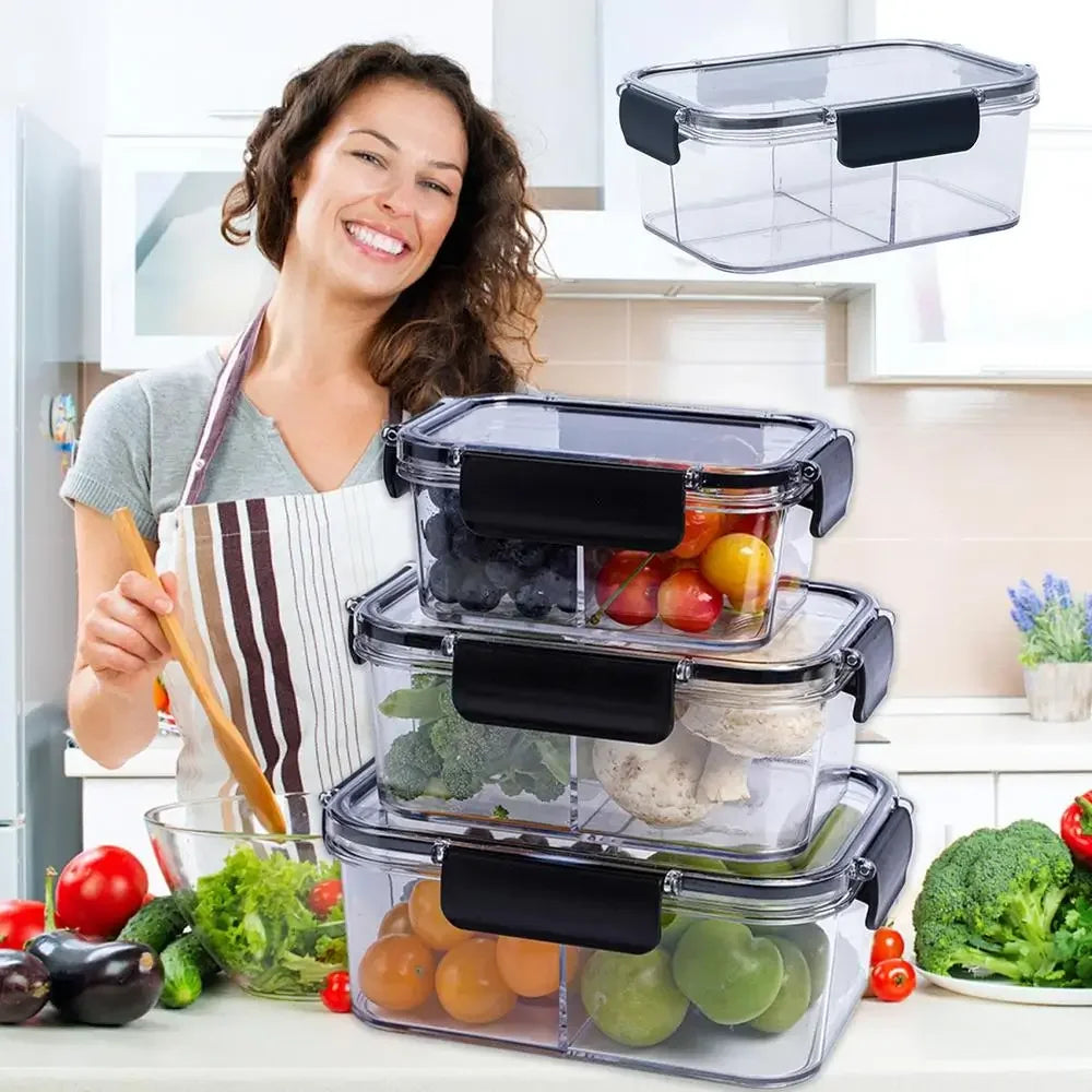 Food storage container, transparent compartment lunch box, large capacity fresh-keeping box, fruit salad snack sealed box.