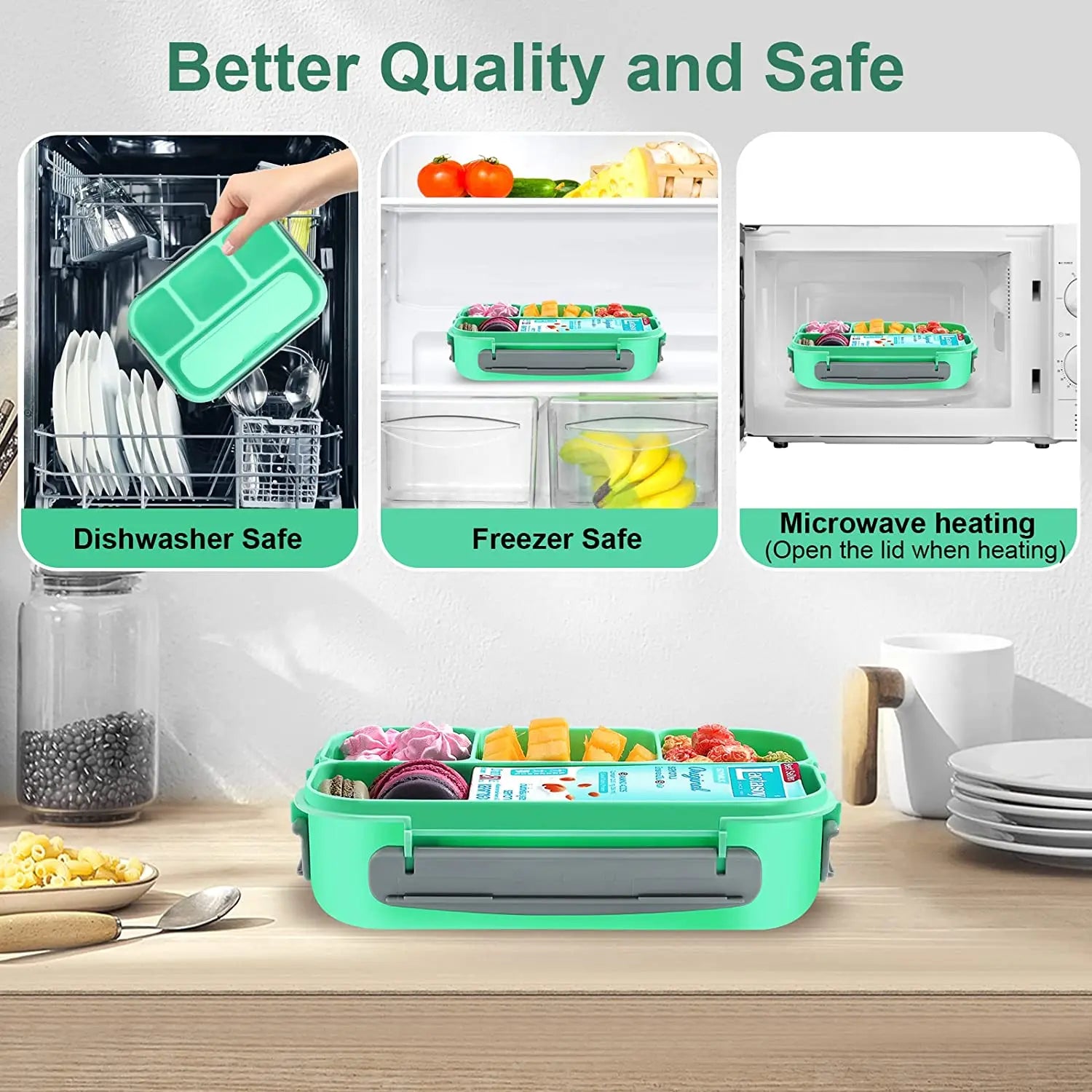 Lunch Box,Lunch Containers for Adults Kids Toddler,1.3L-4 Compartment Bento Box,Microwave/Dishwasher/Freezer Safe