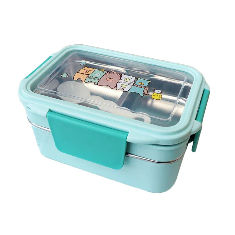 Cartoon Lunch Box  Stainless Steel Double Layer Food Container Portable for Kids Kids Picnic School Bento Box