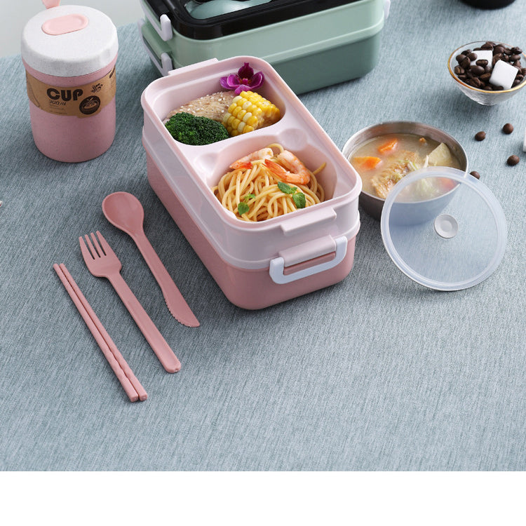 Stainless Steel Lunch Box Bento Double Layer Box Student Office Worker Food Container Microwae Heating Lunch Food Storage Box
