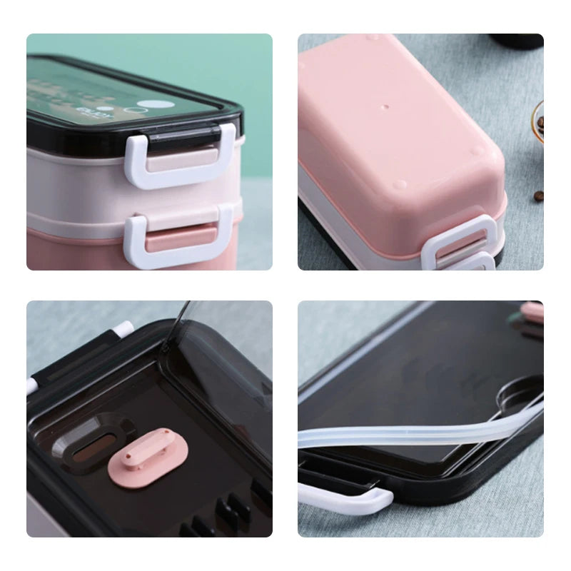 Stainless Steel Lunch Box Bento Double Layer Box Student Office Worker Food Container Microwae Heating Lunch Food Storage Box