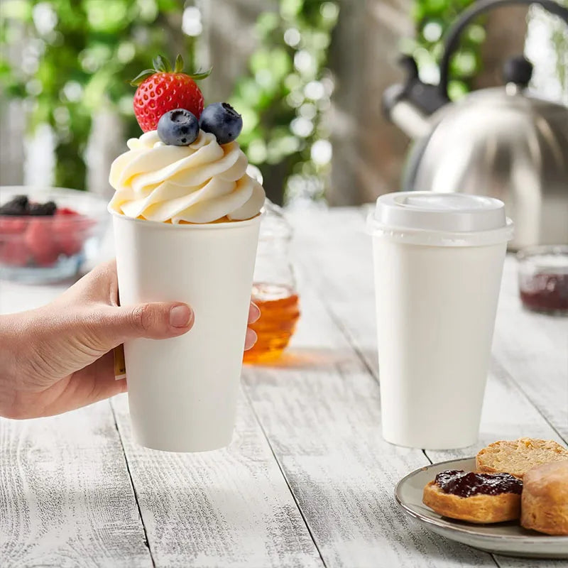 20/40PCS White Paper Cups 16OZ Disposable Coffee Cups Suitable for Hot/cold Drinks Suitable for Parties Picnics Travel Events