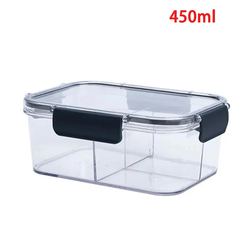 Food storage container, transparent compartment lunch box, large capacity fresh-keeping box, fruit salad snack sealed box.