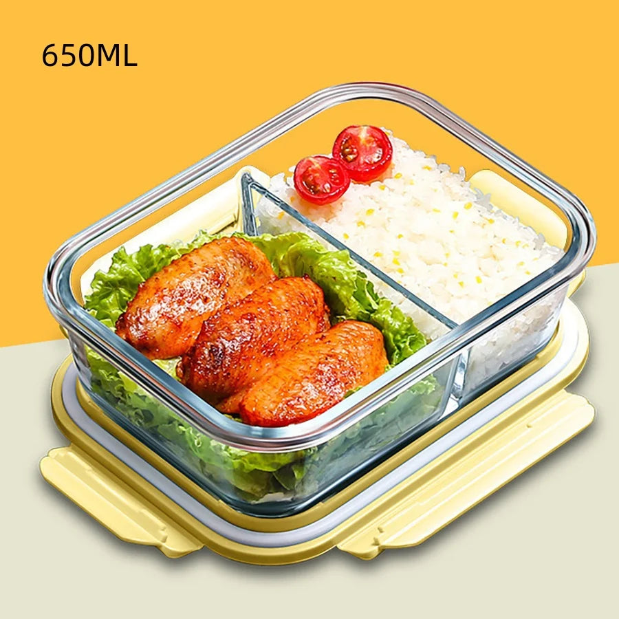 Lunch Box Glass Food Storage Containers with Lids Meal Prep Containers Glass Fresh-Keeping Box Airtight Lunch Boxes Bento Boxes