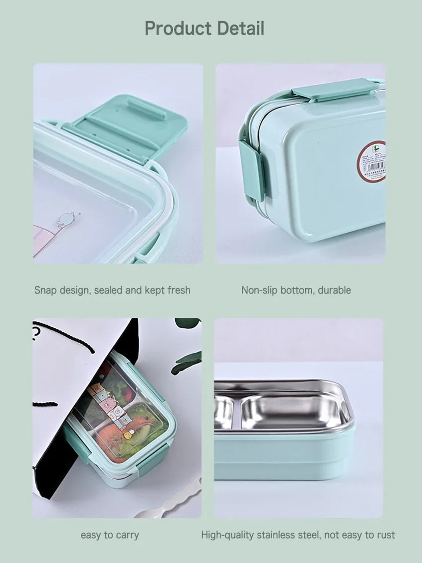 Cartoon Lunch Box  Stainless Steel Double Layer Food Container Portable for Kids Kids Picnic School Bento Box