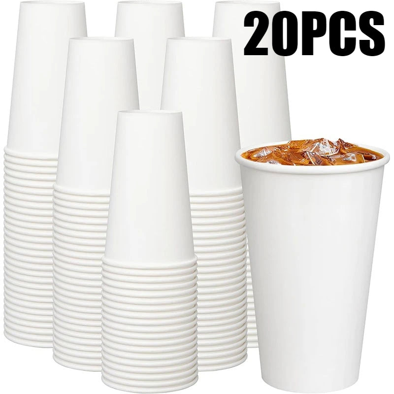 20/40PCS White Paper Cups 16OZ Disposable Coffee Cups Suitable for Hot/cold Drinks Suitable for Parties Picnics Travel Events