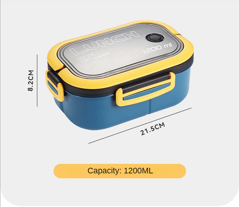 1200ML 2 Layer Bento Lunch Box With Spoon Fork, Kid High Capacity Microwae Food Containers Portable Leakproof Office Camping