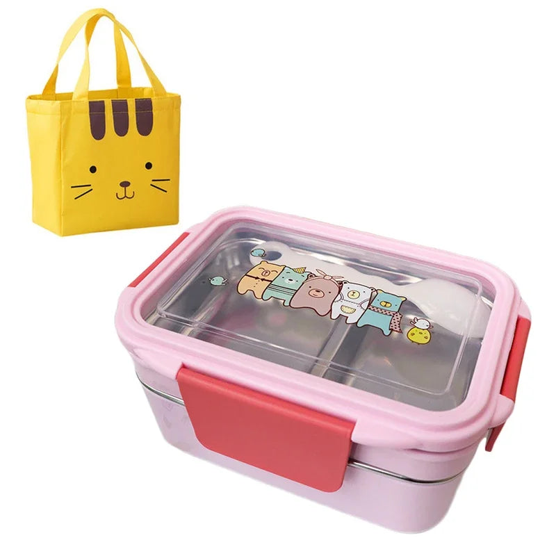 Cartoon Lunch Box  Stainless Steel Double Layer Food Container Portable for Kids Kids Picnic School Bento Box