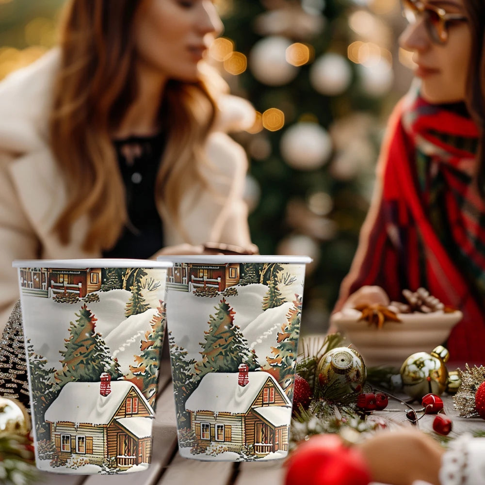 50pcs, Christmas Disposable Paper Cups, 9oz/250ml Eco Cups, Disposable Drinking Cups, Coffee Cups, Drinking Cups, Table Cups