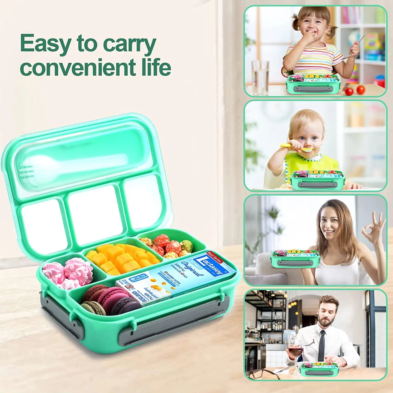 Lunch Box,Lunch Containers for Adults Kids Toddler,1.3L-4 Compartment Bento Box,Microwave/Dishwasher/Freezer Safe