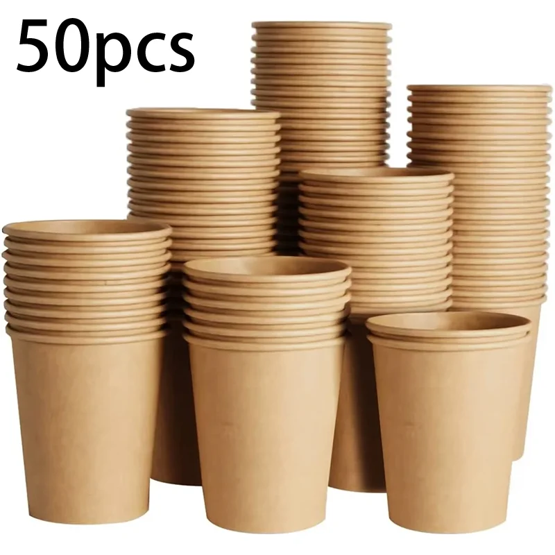 8 oz Kraft Paper Cups Disposable Paper Coffee Cups Hot/Cold Drinking Cup for Water Coffee Juice Unbleached Cups for Party Picnic