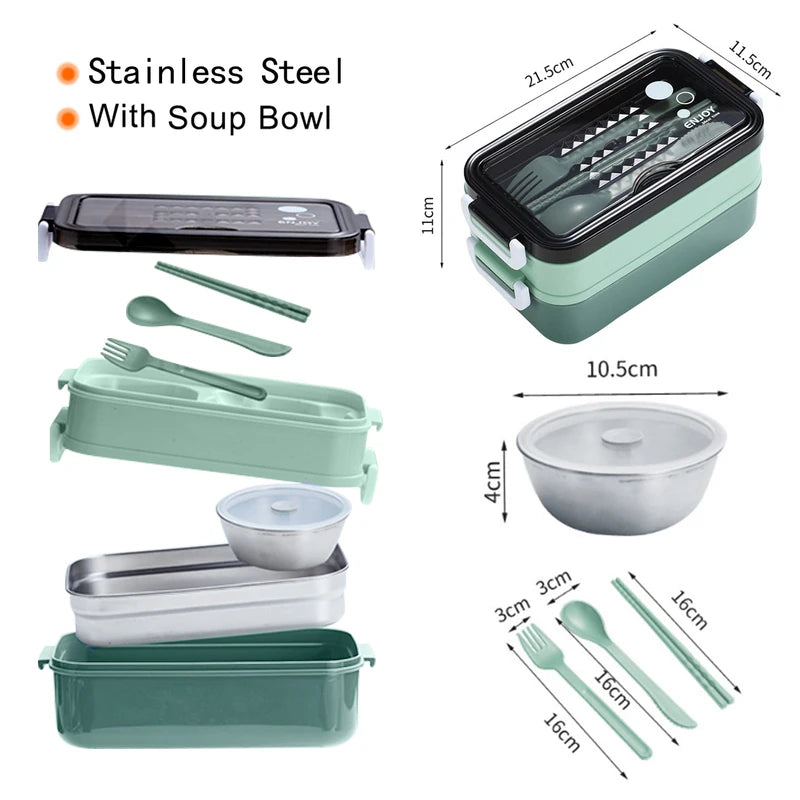 Stainless Steel Lunch Box Bento Double Layer Box Student Office Worker Food Container Microwae Heating Lunch Food Storage Box