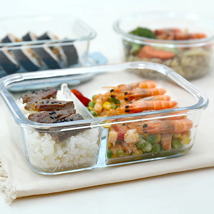 Lunch Box Glass Food Storage Containers with Lids Meal Prep Containers Glass Fresh-Keeping Box Airtight Lunch Boxes Bento Boxes