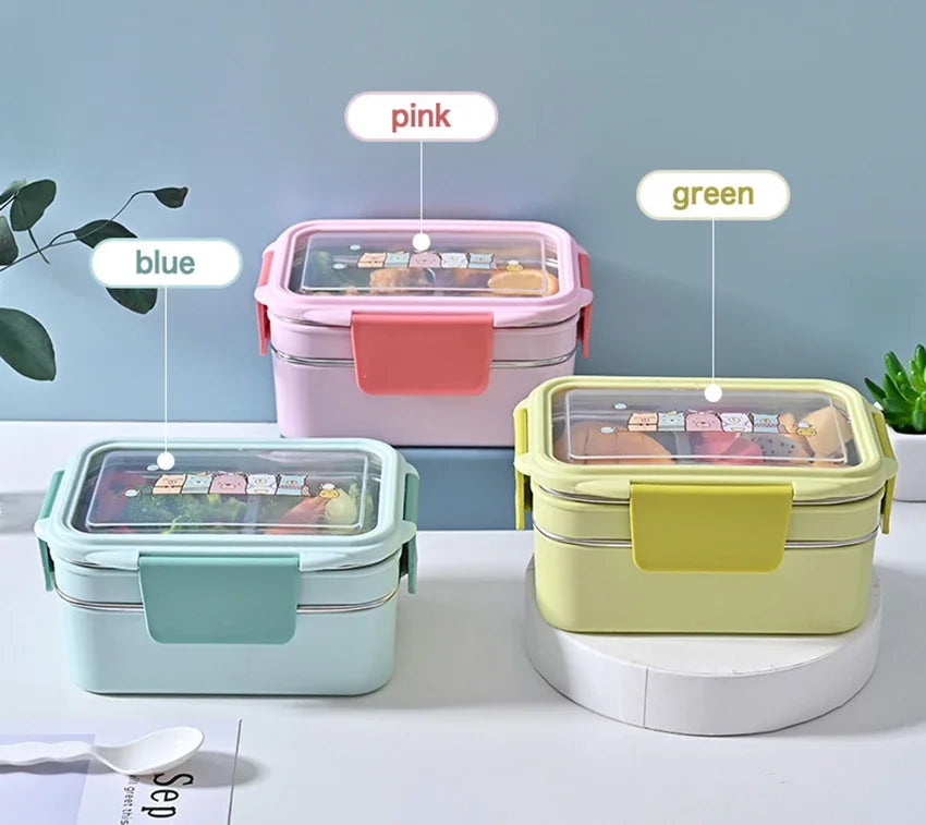 Cartoon Lunch Box  Stainless Steel Double Layer Food Container Portable for Kids Kids Picnic School Bento Box