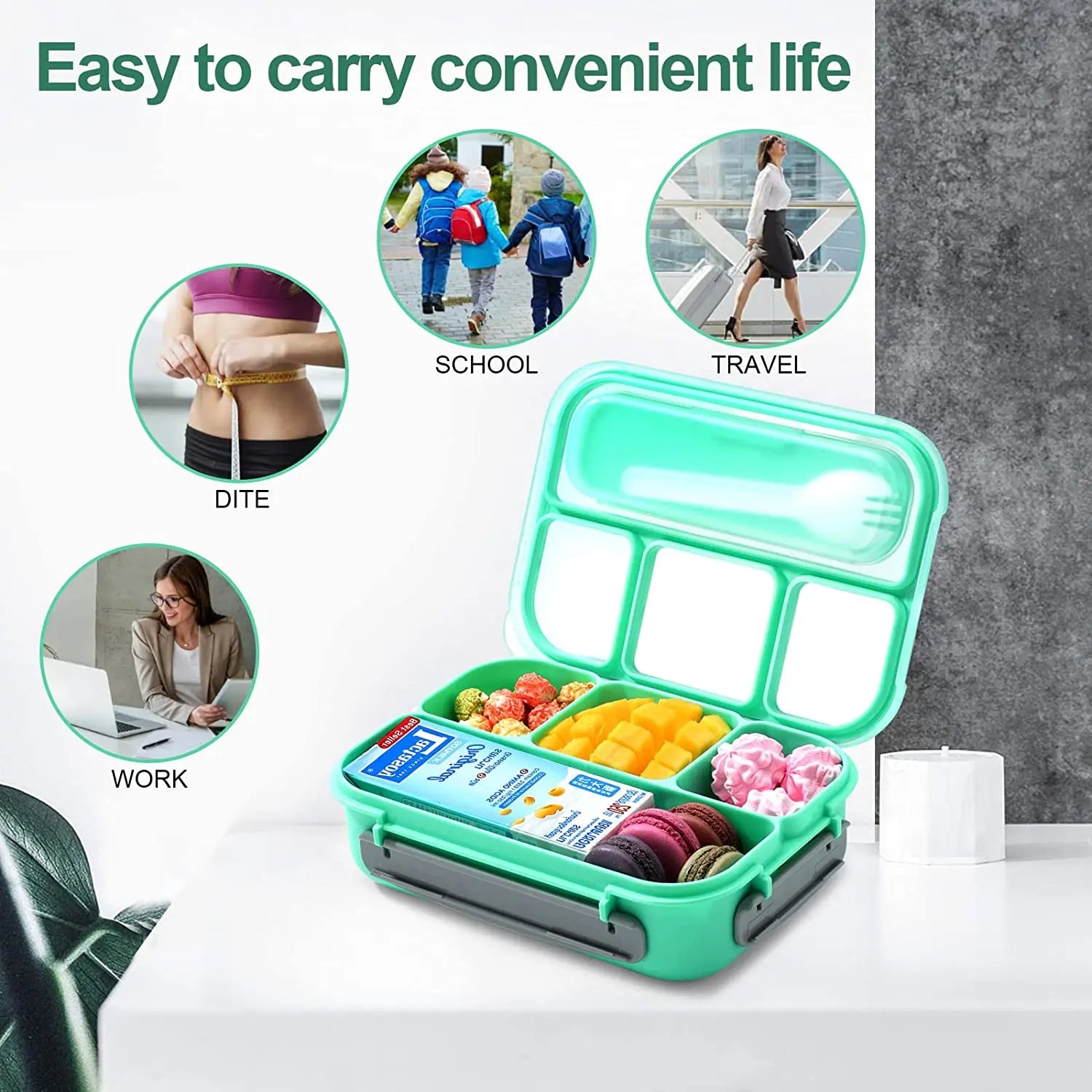 Lunch Box,Lunch Containers for Adults Kids Toddler,1.3L-4 Compartment Bento Box,Microwave/Dishwasher/Freezer Safe