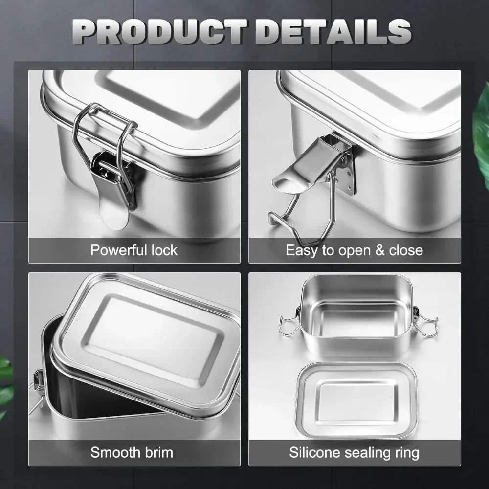 Stainless Steel Lunch Box for Kids And Adults, Portable Leak-Proof Bento Box, Travel Food Meal Prep Container Dishwasher Safe