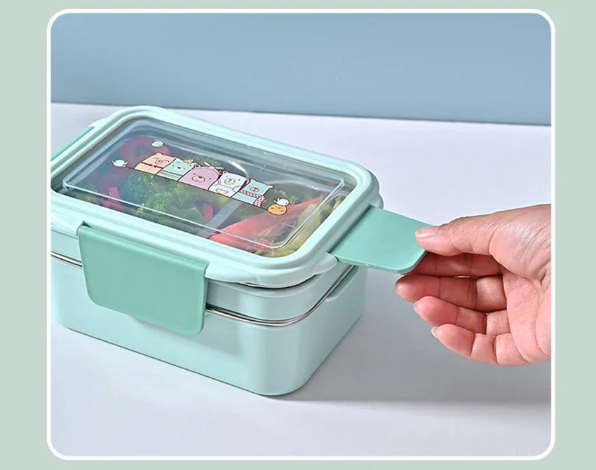 Cartoon Lunch Box  Stainless Steel Double Layer Food Container Portable for Kids Kids Picnic School Bento Box
