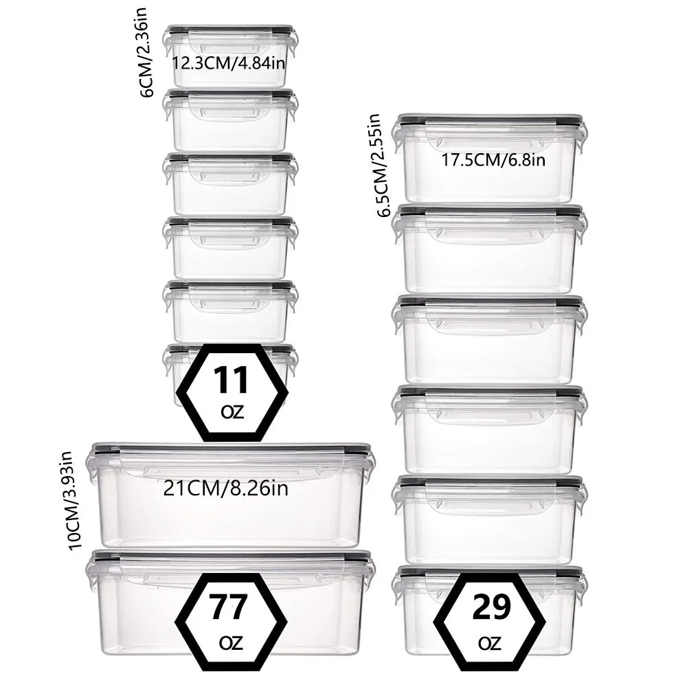 14Pcs-Food Airtight Storage Containers,0.32L*6+0.84L*6+2.2L*2 Lunch Box set BPA Free Microwave safe