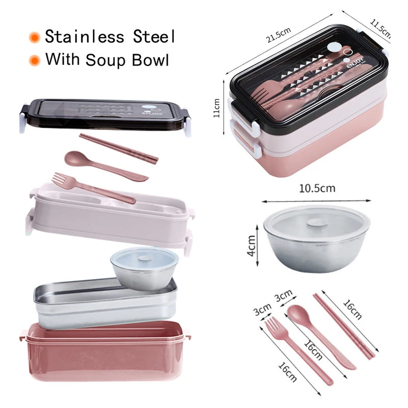 Stainless Steel Lunch Box Bento Double Layer Box Student Office Worker Food Container Microwae Heating Lunch Food Storage Box