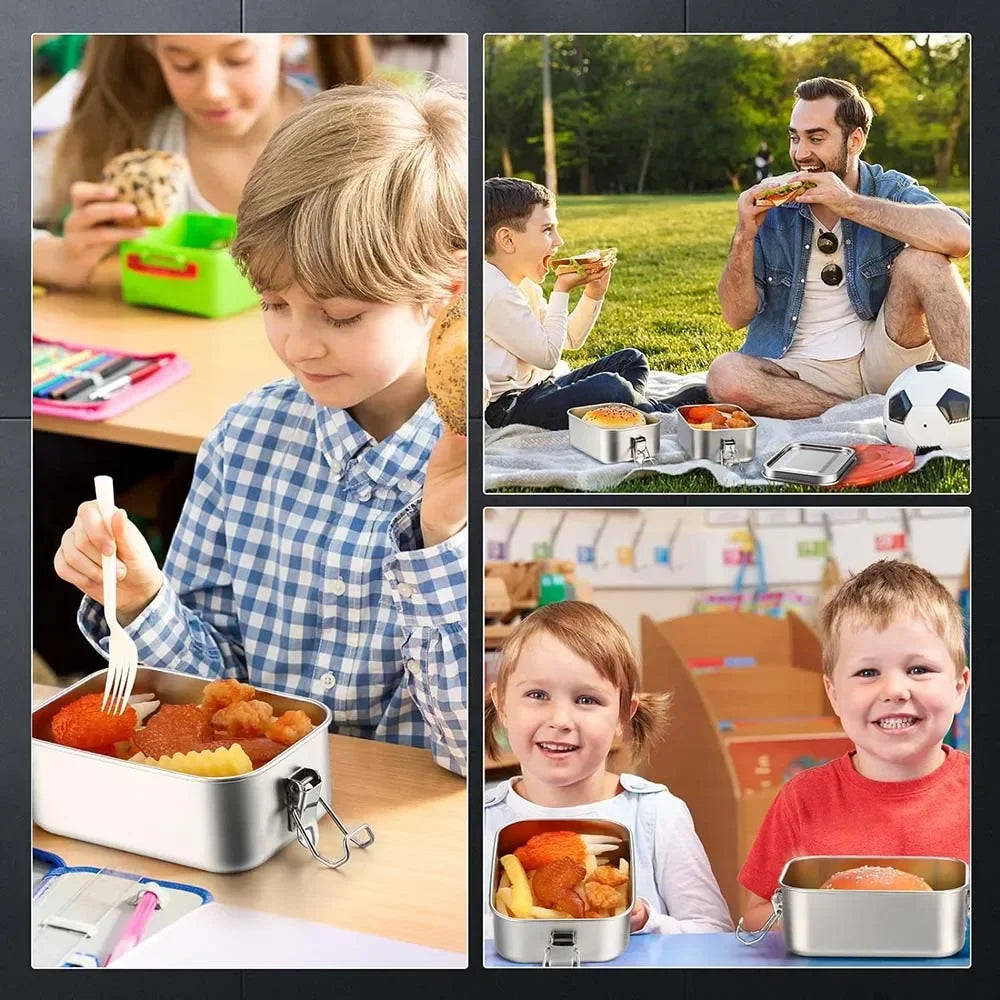 Stainless Steel Bento Box Metal Lunch Box Food Storage Containers with Lockable Clips Lunch Snack Boxes for Work,School