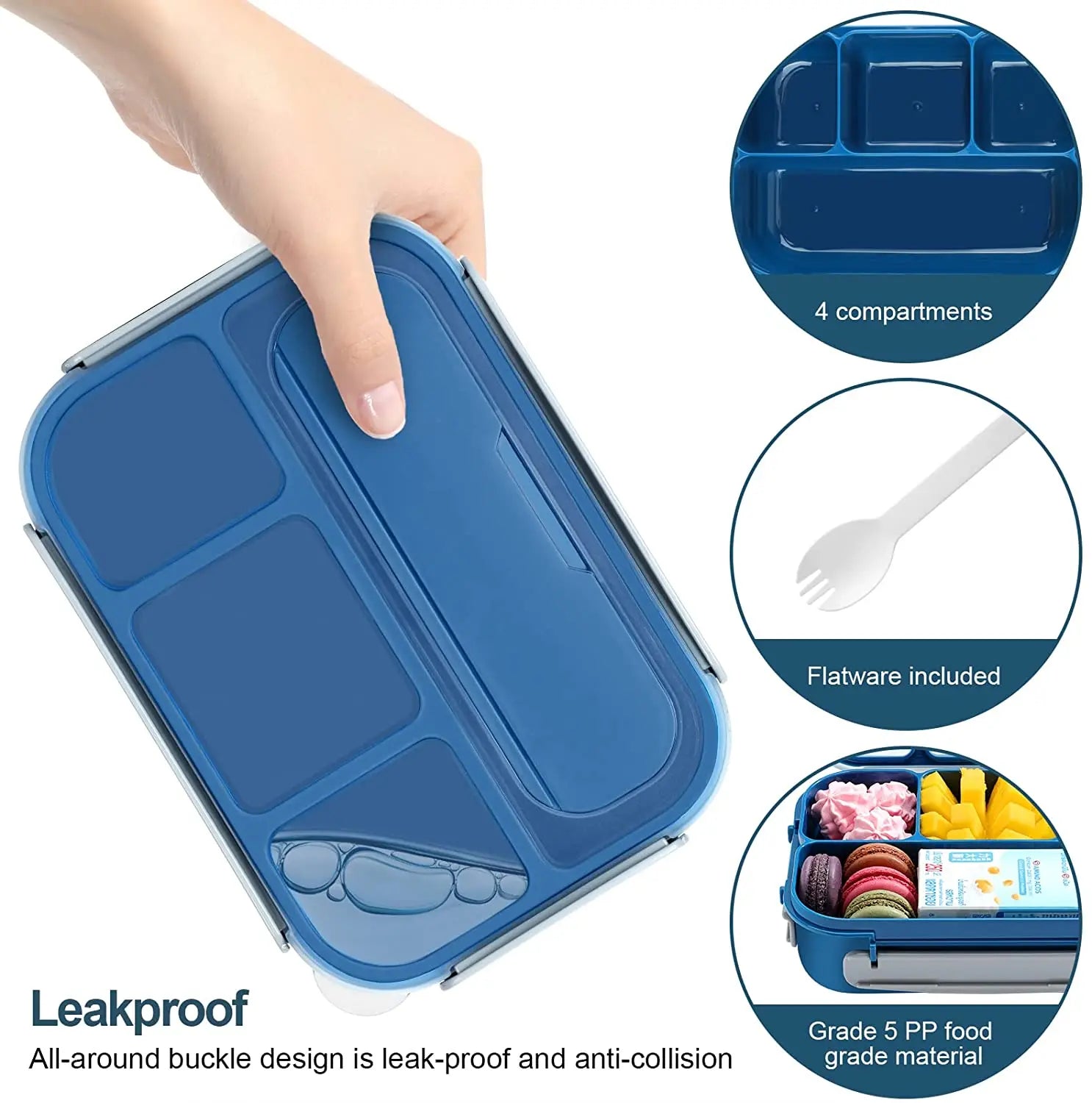 Lunch Box,Lunch Containers for Adults Kids Toddler,1.3L-4 Compartment Bento Box,Microwave/Dishwasher/Freezer Safe