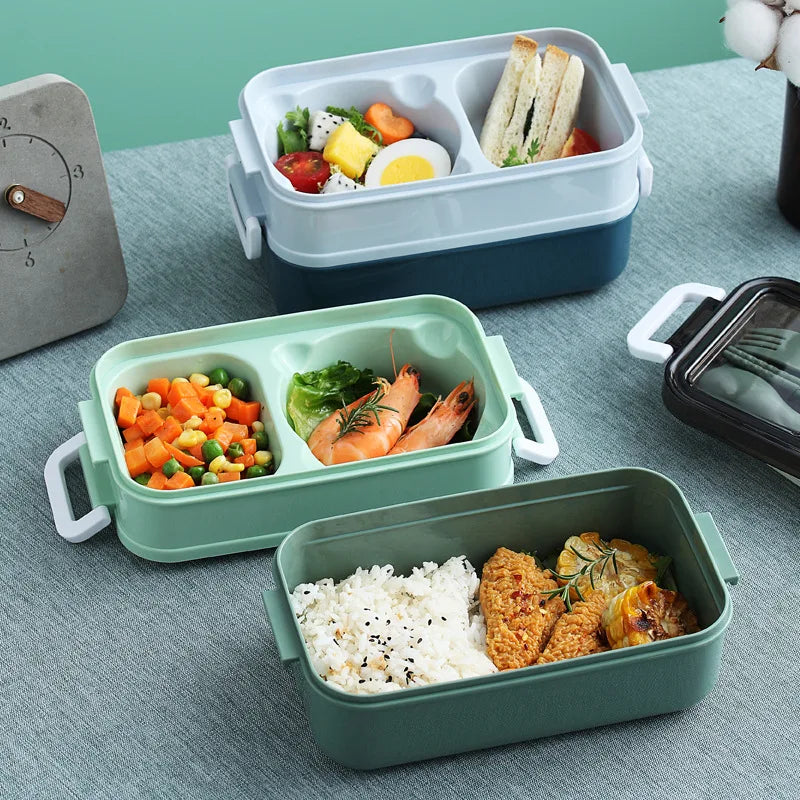 Stainless Steel Lunch Box Bento Double Layer Box Student Office Worker Food Container Microwae Heating Lunch Food Storage Box
