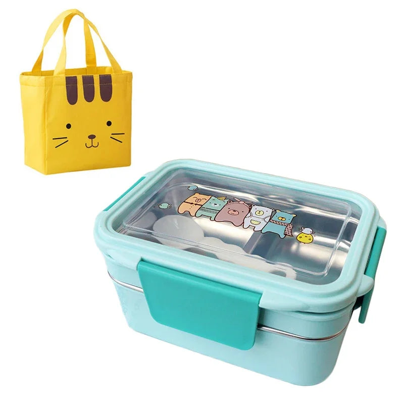 Cartoon Lunch Box  Stainless Steel Double Layer Food Container Portable for Kids Kids Picnic School Bento Box