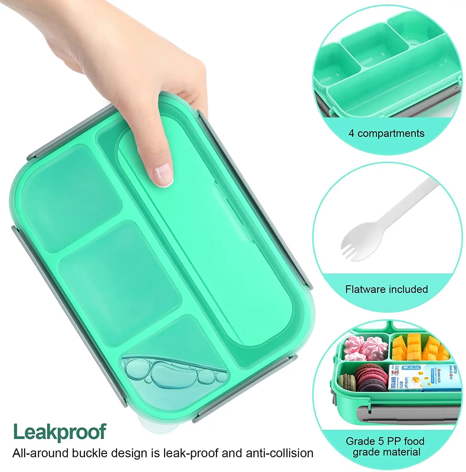 Lunch Box,Lunch Containers for Adults Kids Toddler,1.3L-4 Compartment Bento Box,Microwave/Dishwasher/Freezer Safe