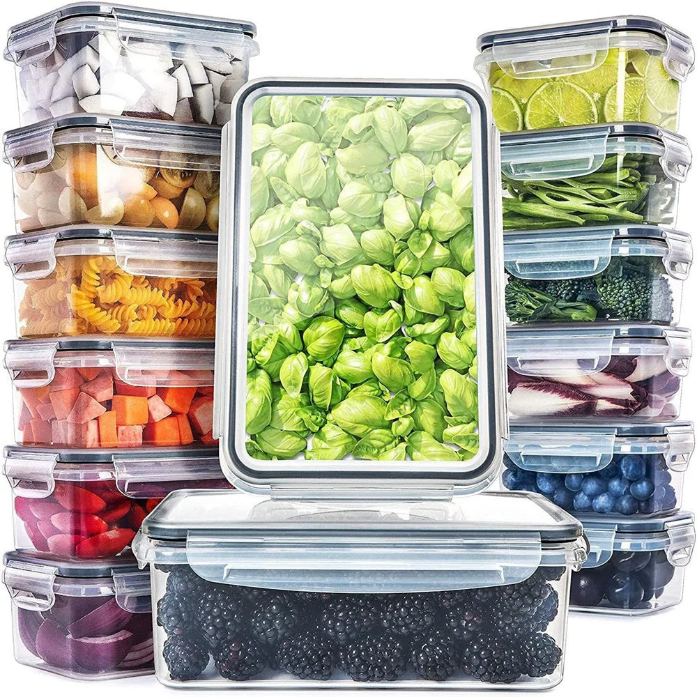 14Pcs-Food Airtight Storage Containers,0.32L*6+0.84L*6+2.2L*2 Lunch Box set BPA Free Microwave safe