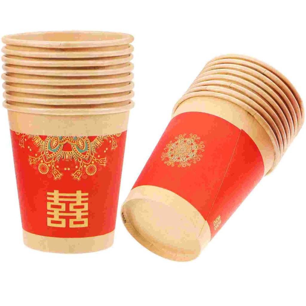50pcs Red Xi Paper Cups Wedding Disposable Cups Banquet Serving Cups Party Cups Food Grade Beverage Cups Kitchen Dining Bar