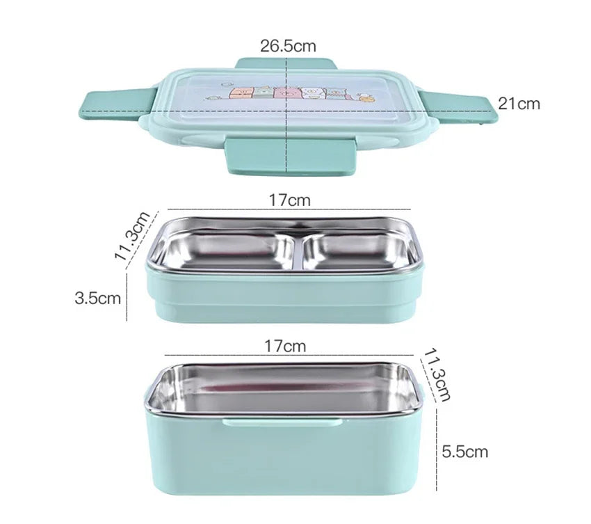Cartoon Lunch Box  Stainless Steel Double Layer Food Container Portable for Kids Kids Picnic School Bento Box