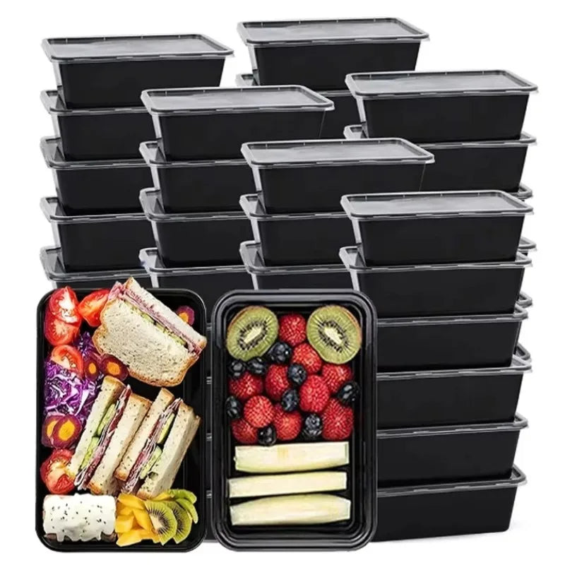 10/20PCS Black Food Box Fruit Salad Food Box Kitchen Meal Prep Takeout Bento Fridge Storage Leakproof Food Containers