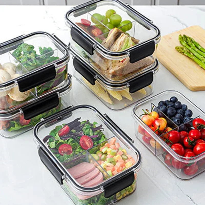 Food storage container, transparent compartment lunch box, large capacity fresh-keeping box, fruit salad snack sealed box.