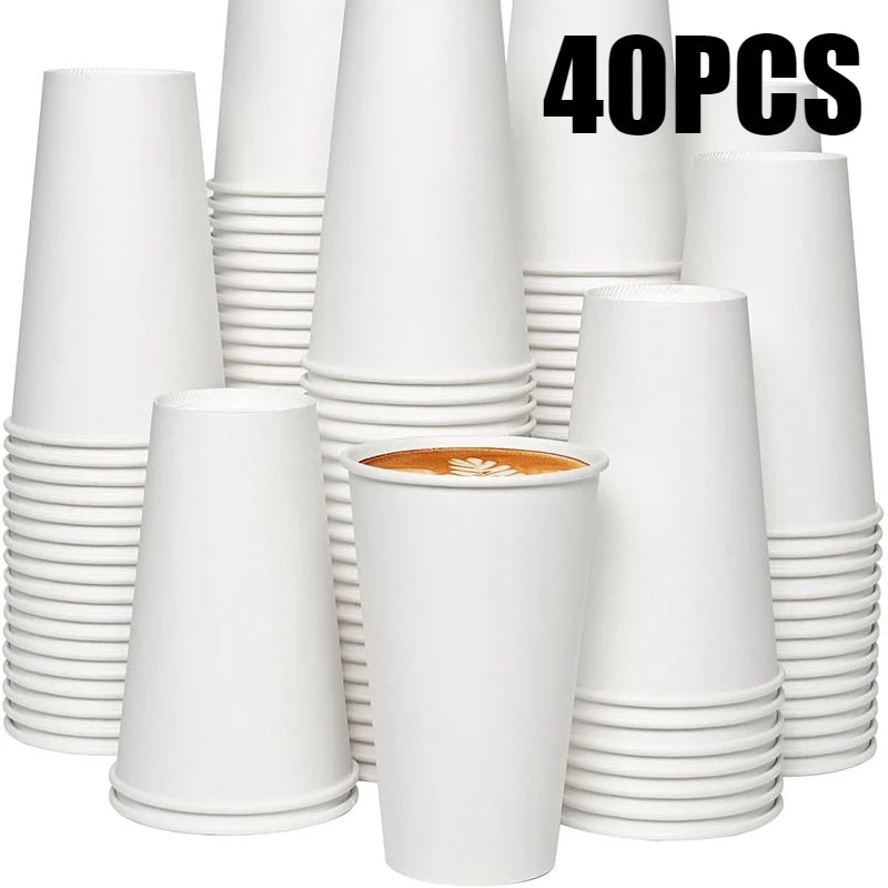20/40PCS White Paper Cups 16OZ Disposable Coffee Cups Suitable for Hot/cold Drinks Suitable for Parties Picnics Travel Events