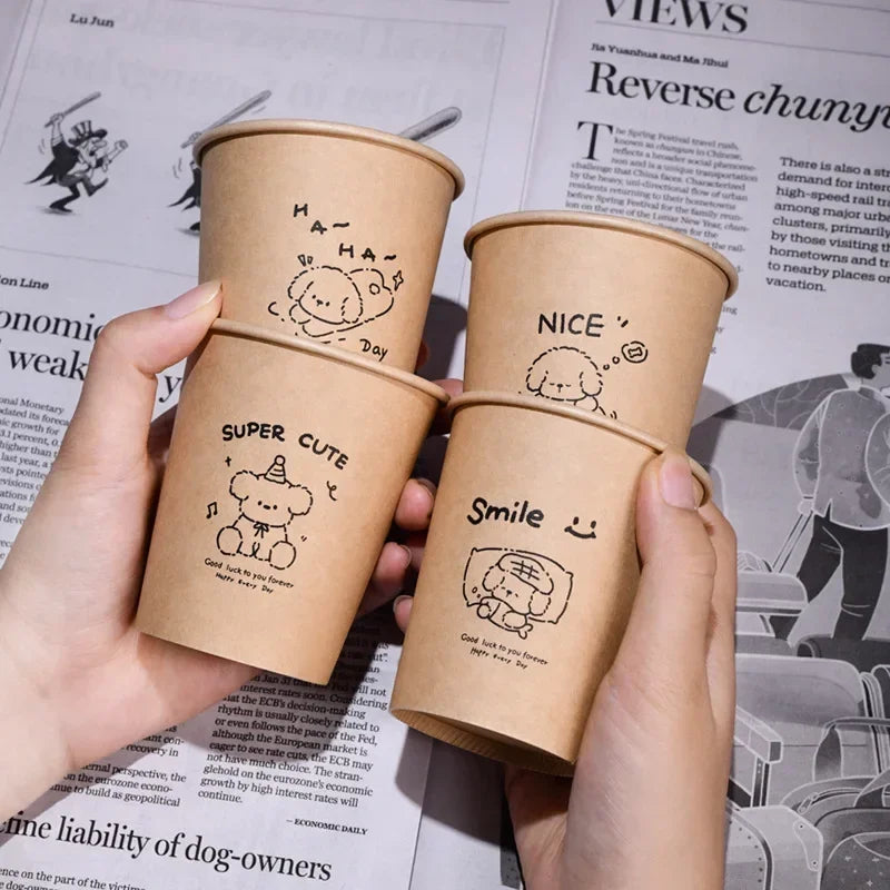 50PCS 250ml Disposable Biodegradable Paper Cup Tasting Cup Coffee Tea Milk Cup Party Supplies Drinking Tool BirthdayTableware