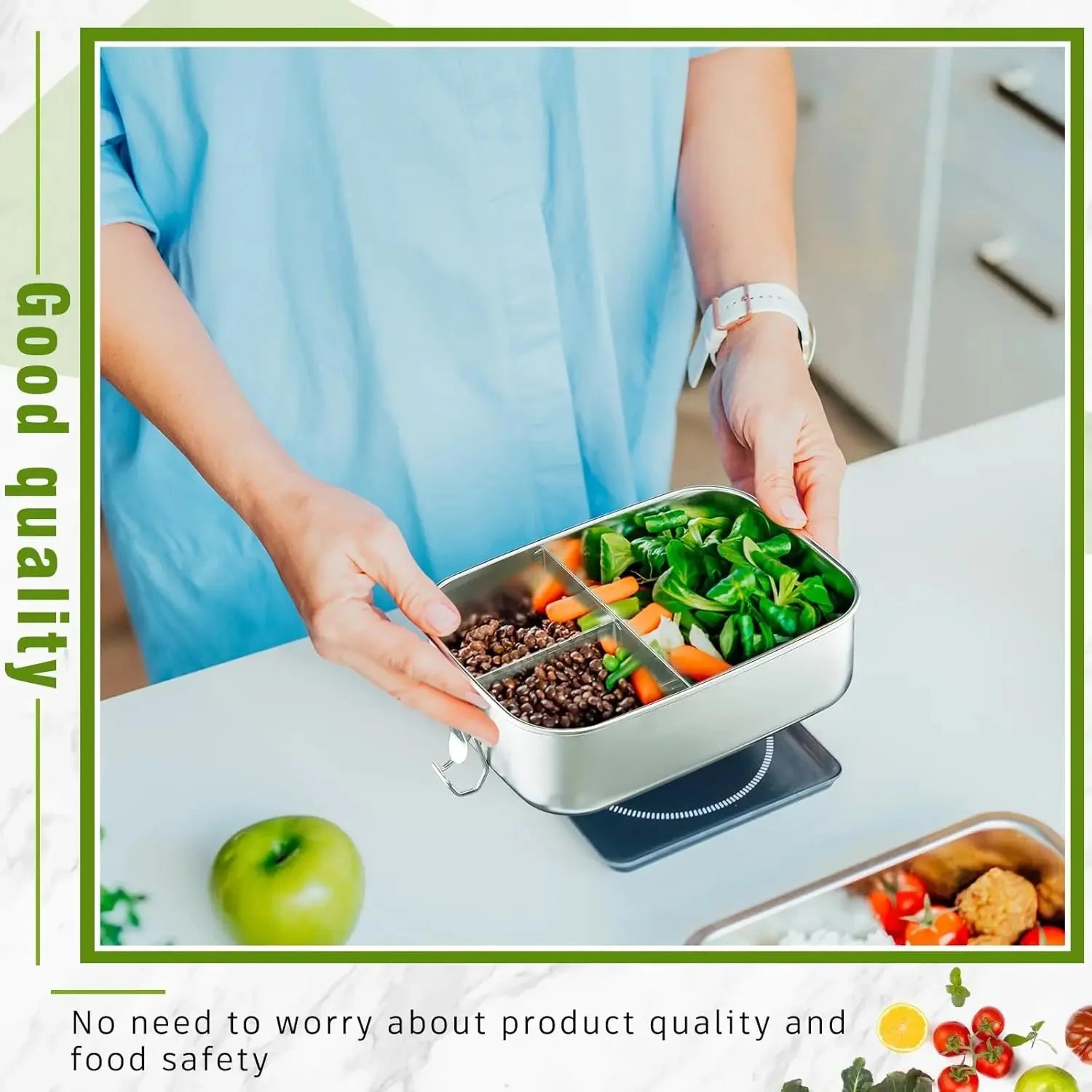 Stainless Steel Lunch Box for Kids And Adults, Portable Leak-Proof Bento Box, Travel Food Meal Prep Container Dishwasher Safe