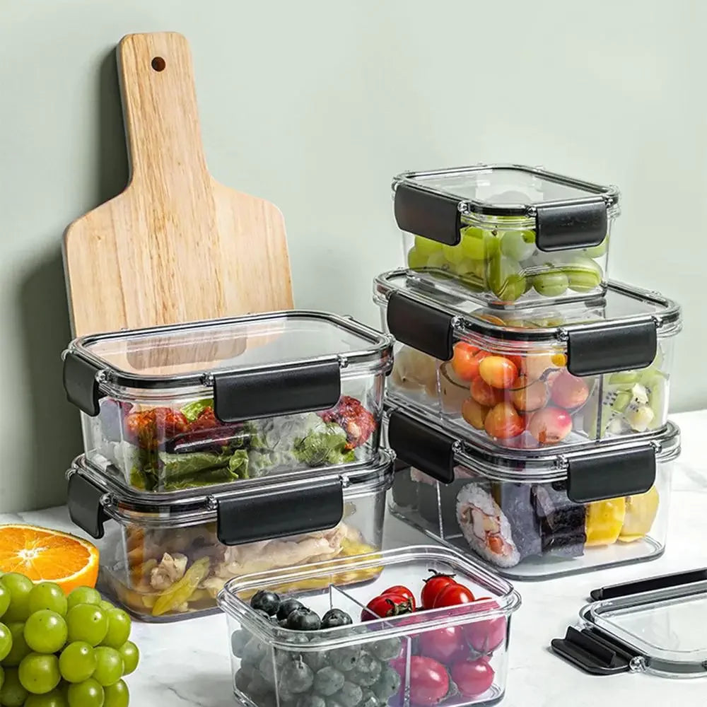 Food storage container, transparent compartment lunch box, large capacity fresh-keeping box, fruit salad snack sealed box.
