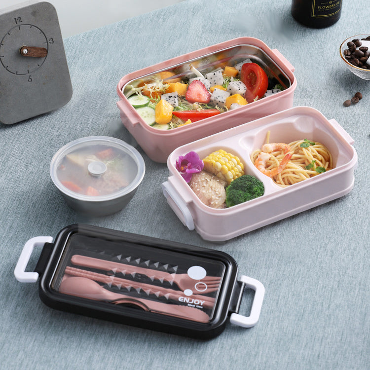 Stainless Steel Lunch Box Bento Double Layer Box Student Office Worker Food Container Microwae Heating Lunch Food Storage Box